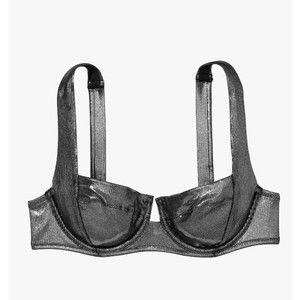 NWT HOT Victoria's Secret Metallic Silver Foil Full Coverage Swim Top 32B